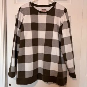 Lands' End Serious Sweats Green Plaid Sweatshirt Crew Neck Pullover Womens XL 18